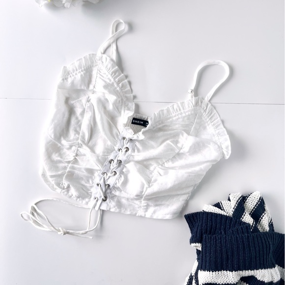 3/$20 Shein Lace Up Front Shirred Crop Cami Top Y2K inspired - Picture 6 of 9